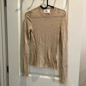 Solotre Ribbed Beige Long Sleeve Sweater
